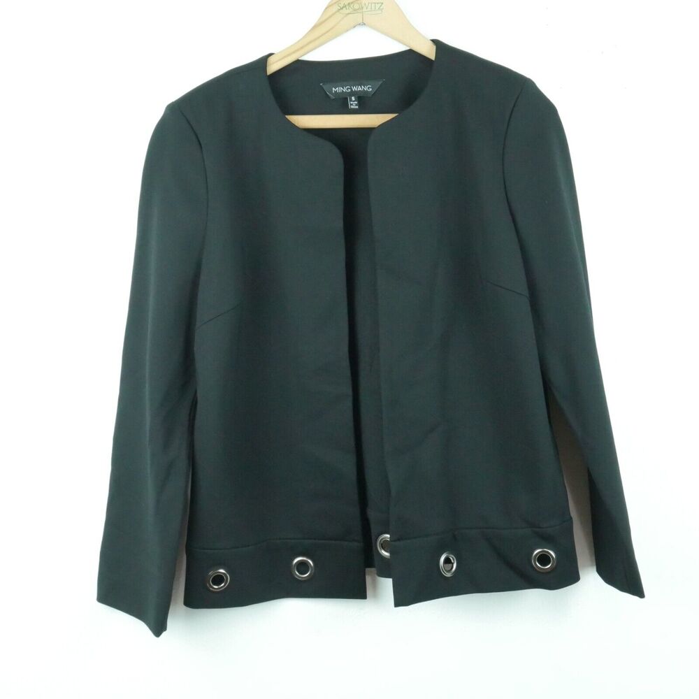 Ming Wang Small Career Jacket Open Black Grommets Boxy Artsy Office Modern‎